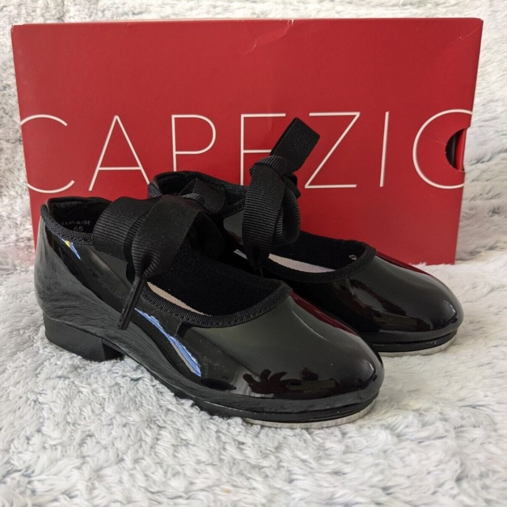 Capezio Sz 8W Girl Toddler Tele Tone Tap Shoe Patent Leather Black Mary Jane NEW